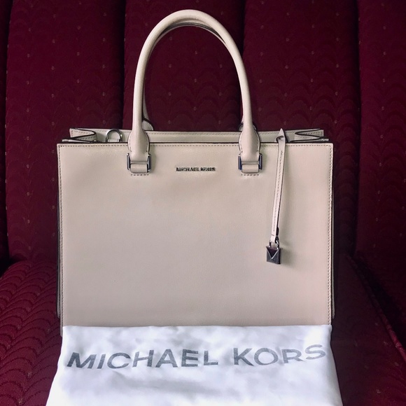 Michael Kors Women's Satchel Medium Sutton Gusset Cement Color Handbag Bag - Picture 2 of 10